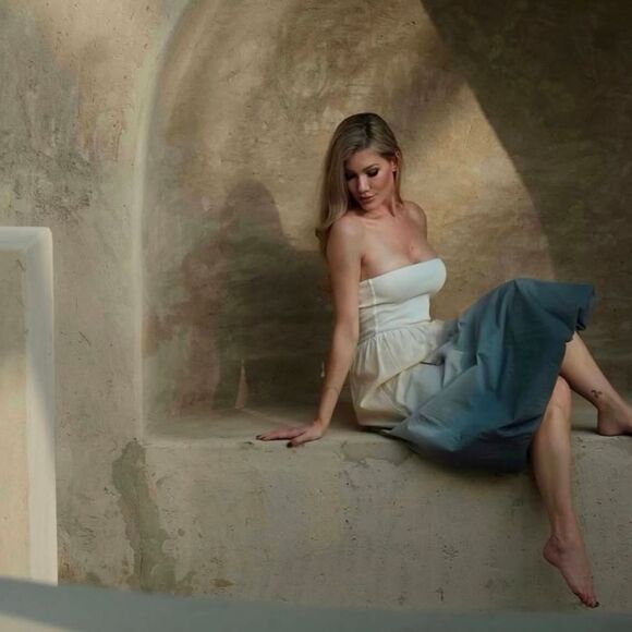 NWT ZARA CONTRASTING TIE DYEβDRESS ombre turquesa white - Picture 5 of 14